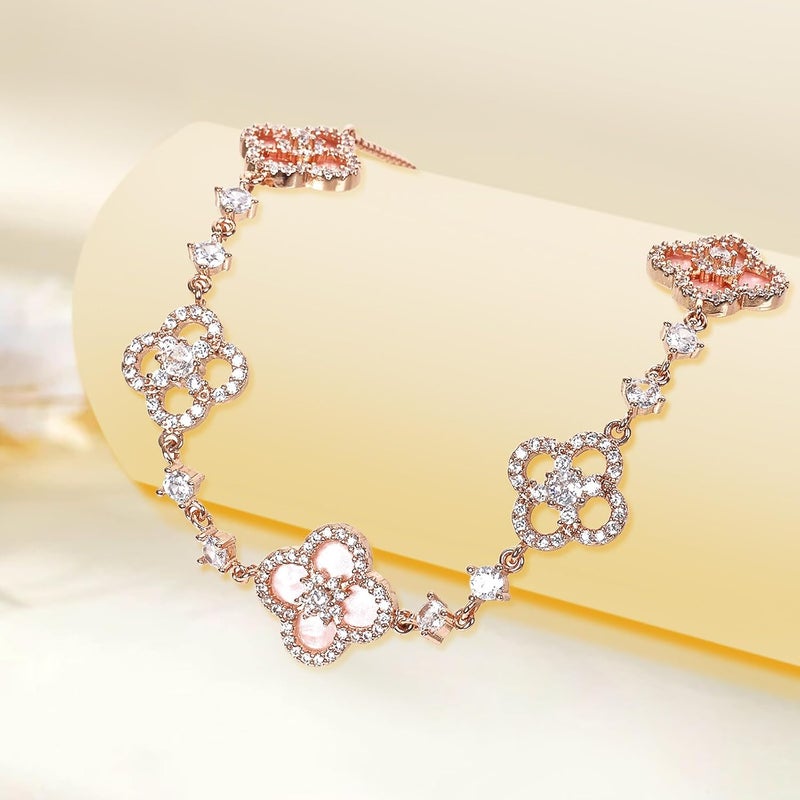 Sinebella Women's 18K Gold Plated Clover Bracelet with Natural Shell - Four Leaf Lucky Charm Dainty Link Bracelets Jewelry for Women, Trendy Birthday/Mother's Day Gift - Image 5